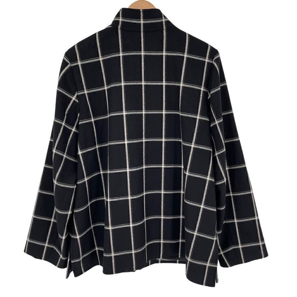 J Jill Windowpane Coat Zip Up Soft Warm Pockets‎ Women Large Black White - Picture 2 of 5